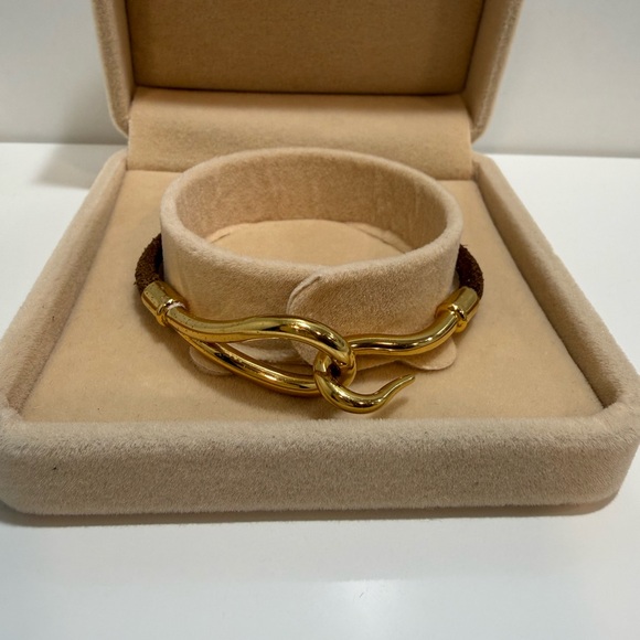 Hermes Jewelry - Hermes Gold Hook Brown Leather Bracelet